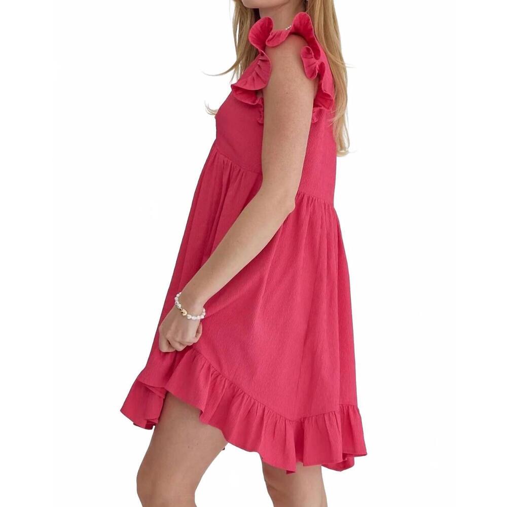 NEW ENTRO ruffle babydoll dress in pretty in pink - Picture 3 of 5